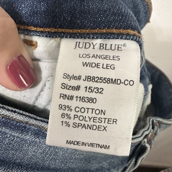 Judy Blue High Rise Wide Leg Jeans 15 / 32 x 32 Blue Stretch Casual Double Buttn - Picture 9 of 10